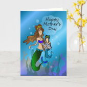 人魚および娘の母の日カード カード (黄色い花)
