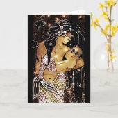 人魚および子供の母の日カード カード (黄色い花)