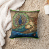 人魚および孔雀のトスの枕 クッション (ブランケット)