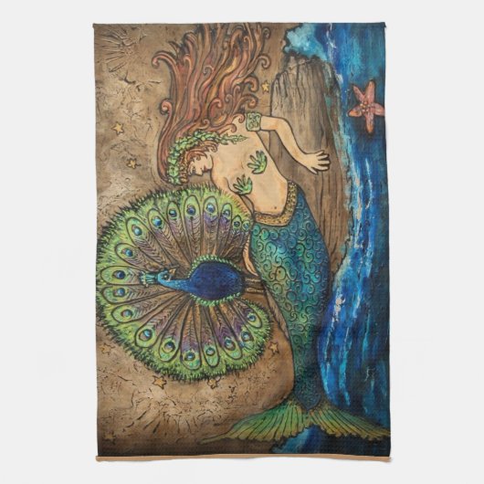 人魚および孔雀 キッチンタオル (縦)
