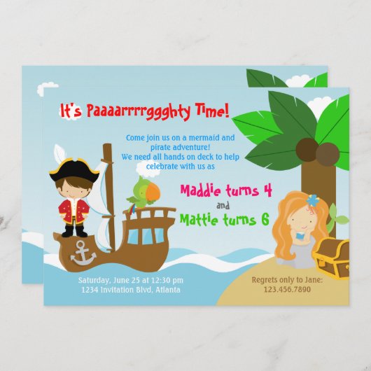 人魚および海賊双生児の共同誕生会 招待状 (正面/裏面)