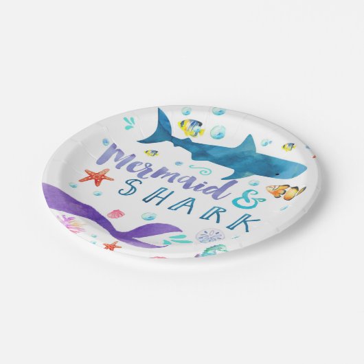 人魚および鮫の誕生会の紙皿 ペーパープレート (アングル)
