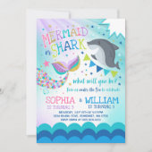 人魚および鮫の誕生日の招待状のプールを囲んでのパーティ 招待状 (正面)