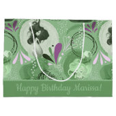 人魚お洒落の緑の抽象芸術 ラージペーパーバッグ (裏面)