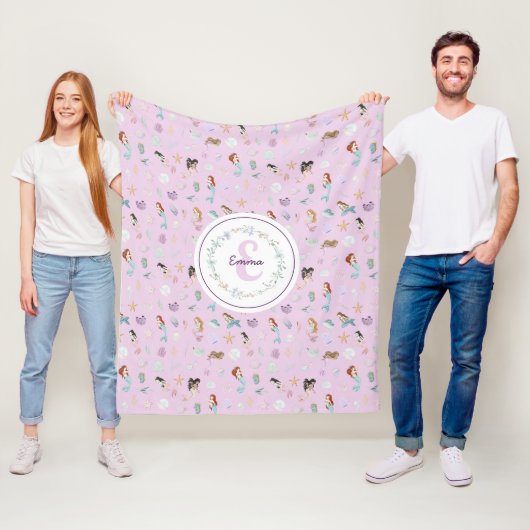 人魚お洒落モノグラム フリースブランケット (インサイチュ)