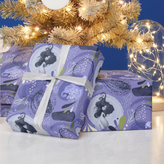 人魚お洒落紫抽象芸術模様 ラッピングペーパー (クリスマス)
