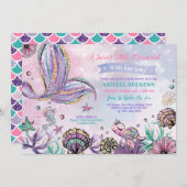 人魚お洒落群パーティー海海のベビーシャワー 招待状 (正面/裏面)