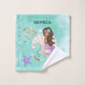 人魚かわいいダークヘアスターフィッシュグリーンパーソナル バスタオルセット (ウォッシュタオル)