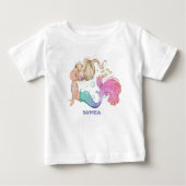 人魚かわいいピンクのシーホーススターフィッシュ ベビーTシャツ (正面)
