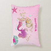 人魚かわいいピンクのヒトデのパーソナルブルー アクセントクッション (正面(垂直))