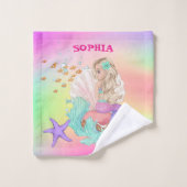 人魚かわいいピンクのヒトデ虹パーソナル バスタオルセット (ウォッシュタオル)