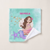 人魚かわいいピンクのヒトデ バスタオルセット (ウォッシュタオル)