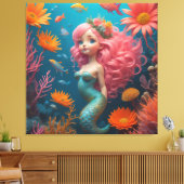 人魚かわいいピンク キャンバスプリント (インサイチュ (リビング))