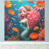 人魚かわいいピンク キャンバスプリント (インサイチュ (ウッドフロア))