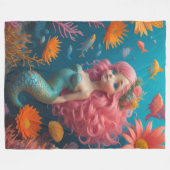 人魚かわいいピンク フリースブランケット (正面(横))
