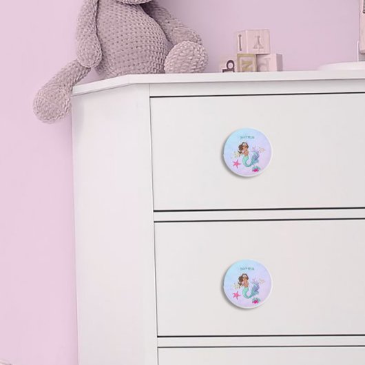 人魚かわいいブルーピンクのヒトデ セラミックノブ