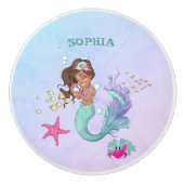 人魚かわいいブルーピンクのヒトデ セラミックノブ (正面)