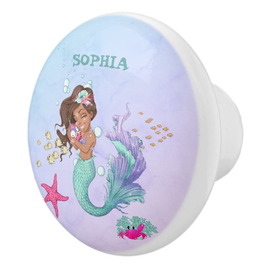 人魚かわいいブルーピンクのヒトデ セラミックノブ (右)