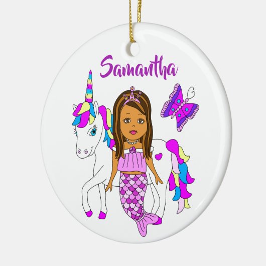 人魚かわいらしと一角獣のクリパーソナライズされたスマス セラミックオーナメント (左)