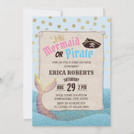 人魚か海賊かわいい水玉模様赤ちゃんシャワー 招待状