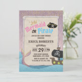 人魚か海賊かわいい紫ピンクの赤ちゃんシャワー 招待状 (スタンド正面)