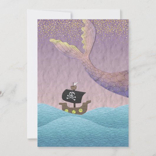 人魚か海賊かわいい紫ピンクの赤ちゃんシャワー 招待状 (裏面)