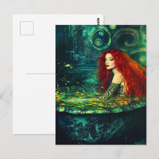 人魚がお風呂に入る ポストカード (正面/裏面)