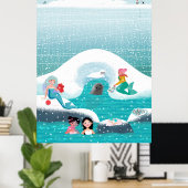 人魚がシールとベビーでピクニックをする ポスター (ホームオフィス)