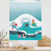 人魚がシールとベビーでピクニックをする ポスター (キッチン)