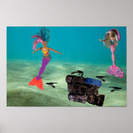 人魚がロブスターを助けています。 ポスター