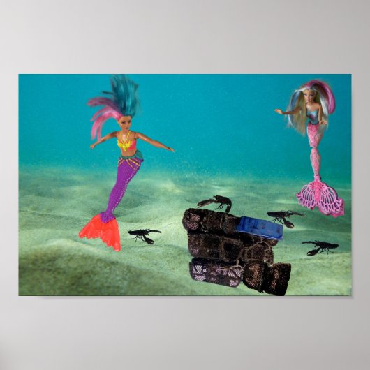 人魚がロブスターを助けています。 ポスター (正面)