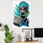 人魚が岩の上に座っている | AI Art ポスター (ホームオフィス)