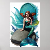 人魚が岩の上に座っている | AI Art ポスター (正面)