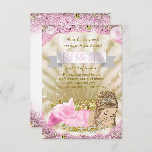 人魚が本を持って来る赤ちゃんシャワーインサート 招待状 (正面/裏面)