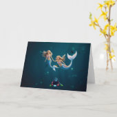 人魚が楽しんでいます。 カード (黄色い花)