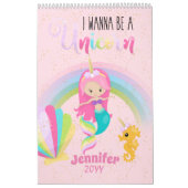 人魚が海の女の子の下のユニコーンの虹になりたい カレンダー (カバー)