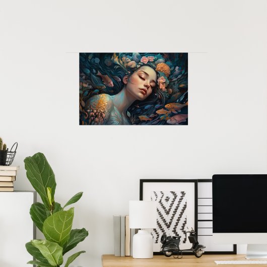 人魚が礁の中で眠っている ポスター (ホームオフィス)