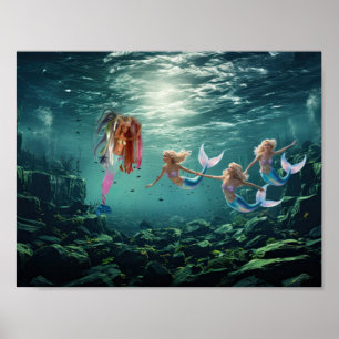 人魚たちが楽しんでいます。 ポスター