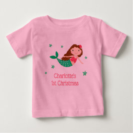 人魚ちゃんのキュートな最初のクリスマス ベビーTシャツ