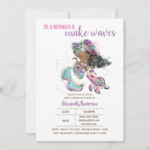 人魚で波の女の子を赤ちゃんシャワーにする 招待状 (正面)