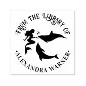 人魚とイルカのシルエット図書館の本の名前 セルフインキングスタンプ (デザイン)