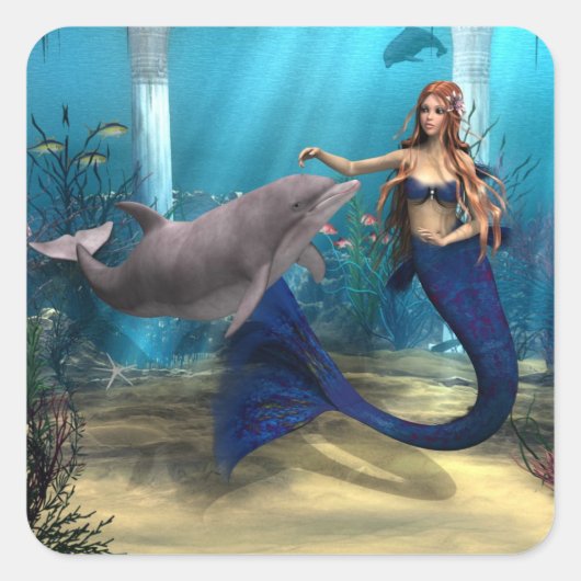 人魚とイルカ スクエアシール (正面)