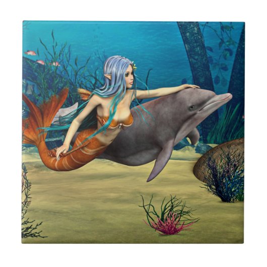 人魚とイルカ タイル (正面)