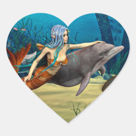 人魚とイルカ ハートシール