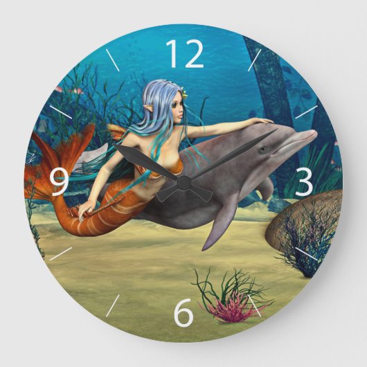 人魚とイルカ ラージ壁時計 (正面)