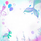 人魚とウミガメの海の中の誕生日 招待状