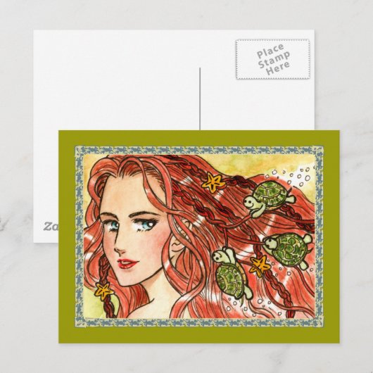 人魚とウミガメ ポストカード (正面/裏面)