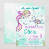 人魚とカメの誕生日招待状 海の中 招待状 (正面/裏面)