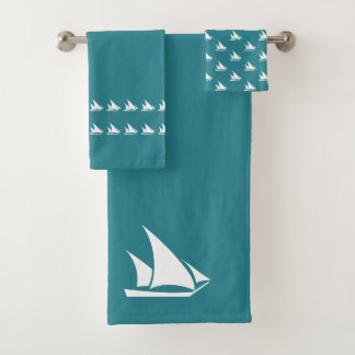 人魚とクジラのティール(緑がかった色)青と白 バスタオルセット