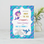 人魚とサメの誕生日テーマ 招待状 (スタンド正面)